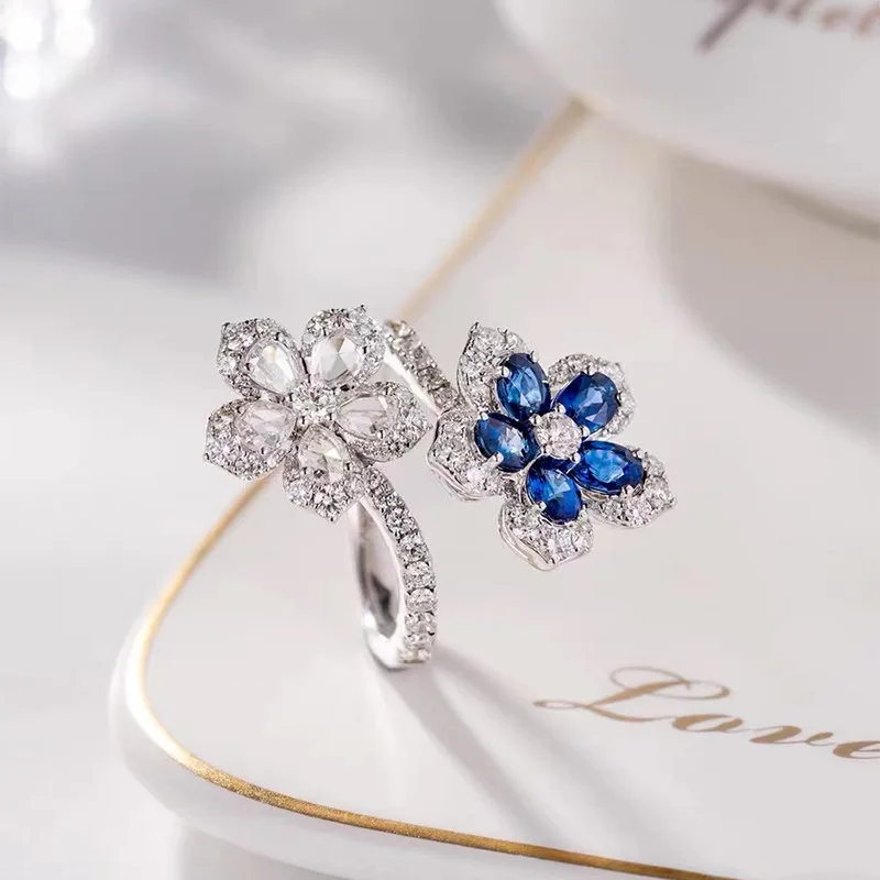 

Elegant, Unique, Stylish Design, Double Flower Cubic Zirconia Open Adjustable Ring Ladies Anniversary Party Jewelry Accessories