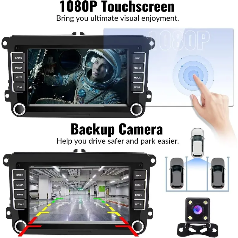 For VW Volkswagen Seat Golf Passat Jetta Beetle Tiguan Touran EOS 7” Touchscreen For CarPlay&Android Auto FM Backup Camera MIC