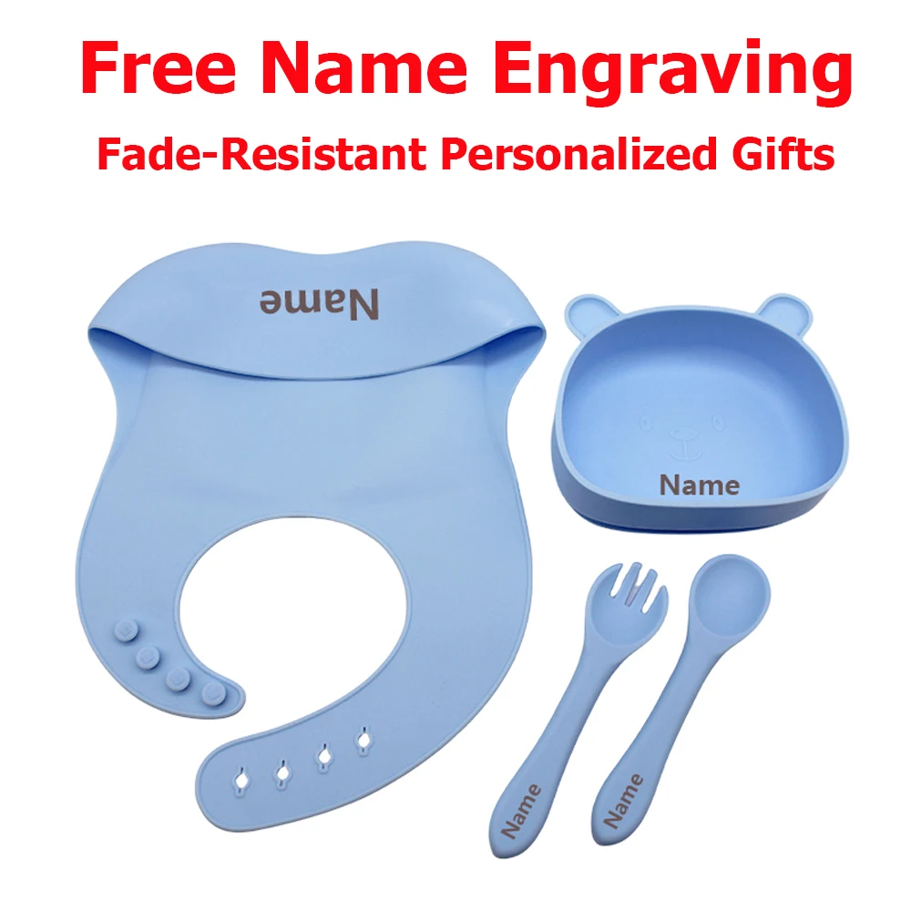 4-Piece Silicone Tableware Set with Free Name Engraving Creative gifts tailored for boys and girls