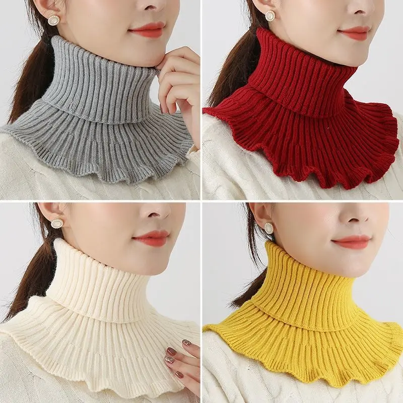 5pcs Knitted Fake High Collar Women Warm Scarf Turtleneck Ruffles False Neck Detachable Winter Windproof Convenient Casual Wear
