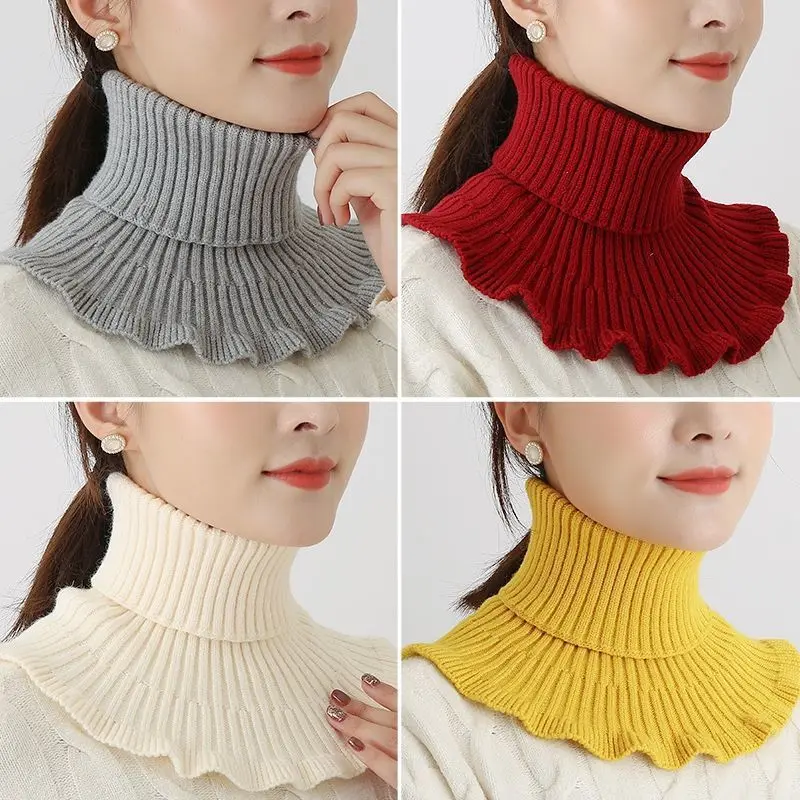 

5pcs Knitted Fake High Collar Women Warm Scarf Turtleneck Ruffles False Neck Detachable Winter Windproof Convenient Casual Wear