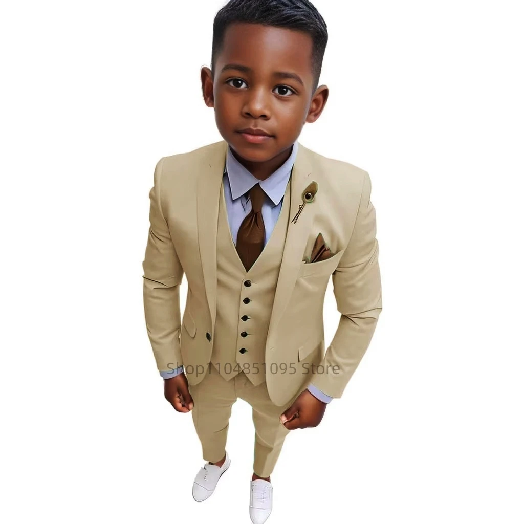 High Quality Solid Boy Suits Slim Fit Single Breasted Notch Lapel Elegant Boy 3 Piece Jacket Pants Vest Kids Sets for Party