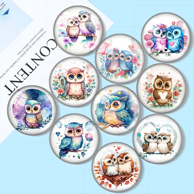 

Cartoon cute owl flower love 10pcs 12mm/18mm/20mm/25mm Round photo glass cabochon demo flat back Making findings