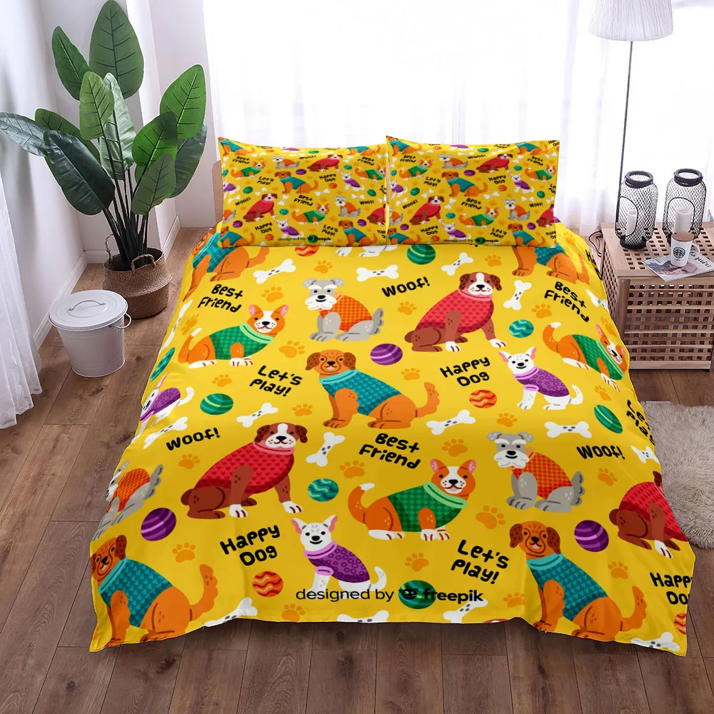 Happy Dog Woof Set Copripiumino Uk Single Double Queen Us Twin Set Completo Di Biancheria Da Letto King Size