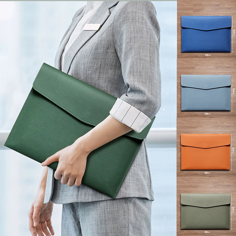 A4 File Pocket Dustproof Documents Pouch Business PU Leather File Bag Large Capacity Folder School Office Stationery