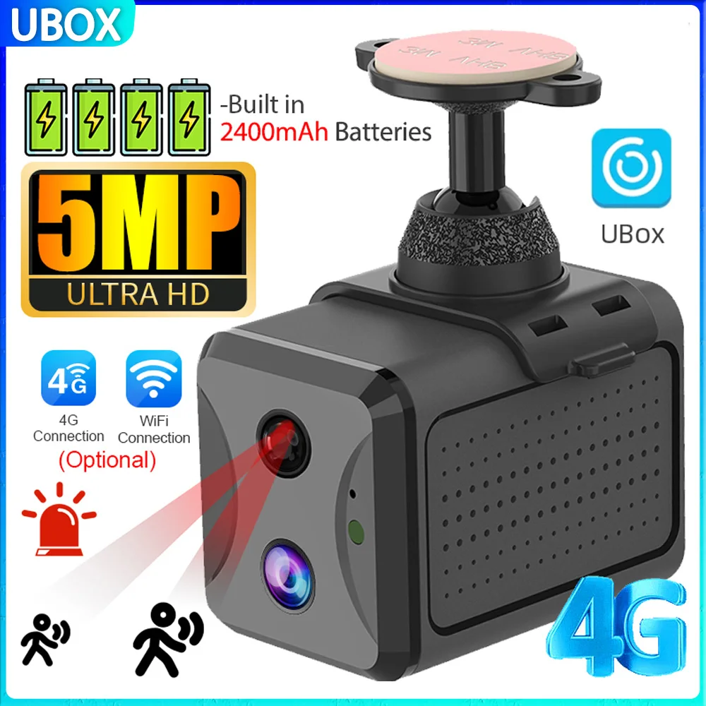Ubox Mini Camera 4G SIM Card Security Camera WiFi Indoor Surveillance Camera 2400mAh Battery PIR Motion Detection Night Vision 1