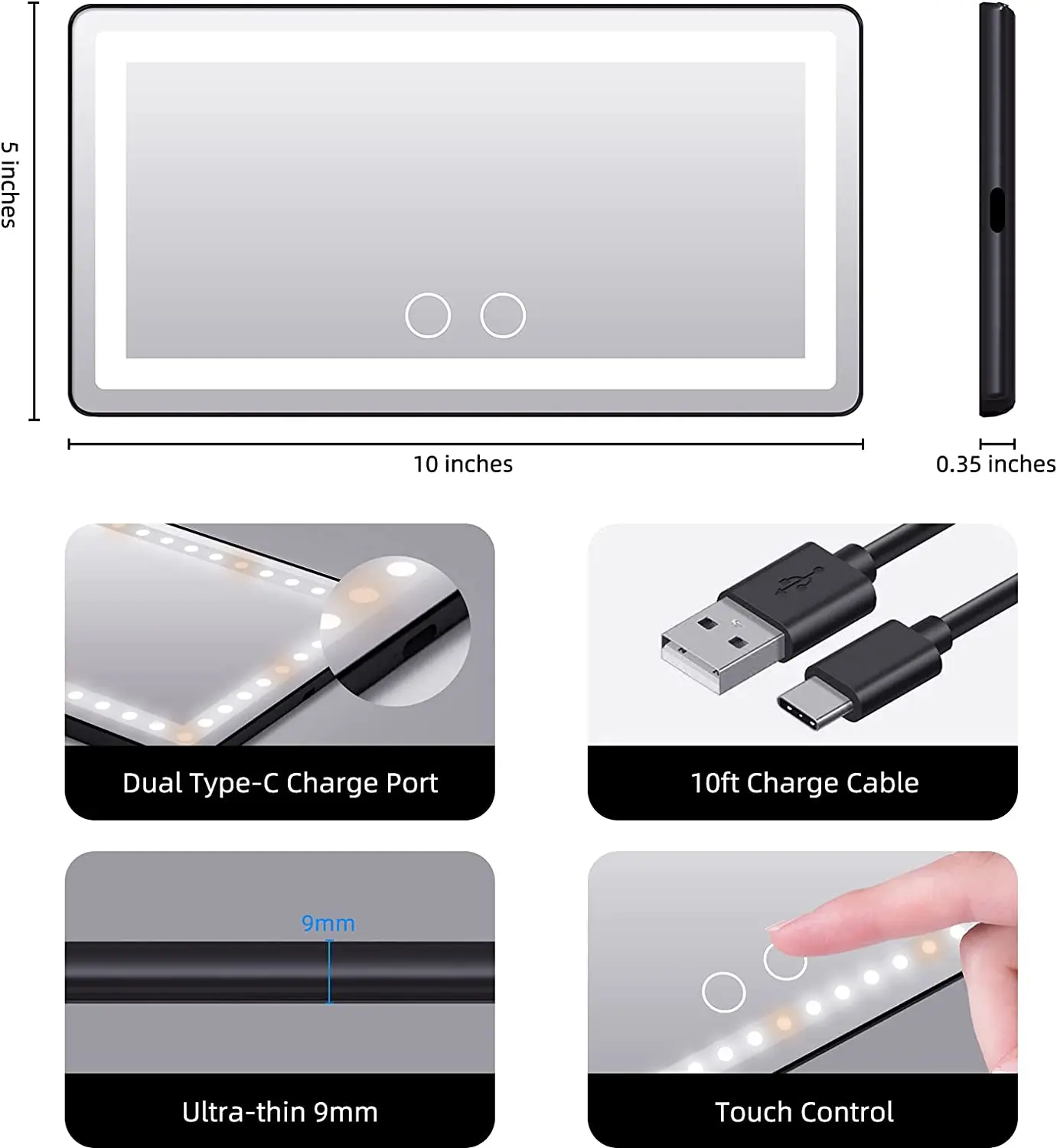 Car Sun Visor Vanity Mirror Cosmetic Mirror Rechargeable Makeup Mirror with 3 Light Modes 60 Leds Dimmable Clip-on Rear Wireless