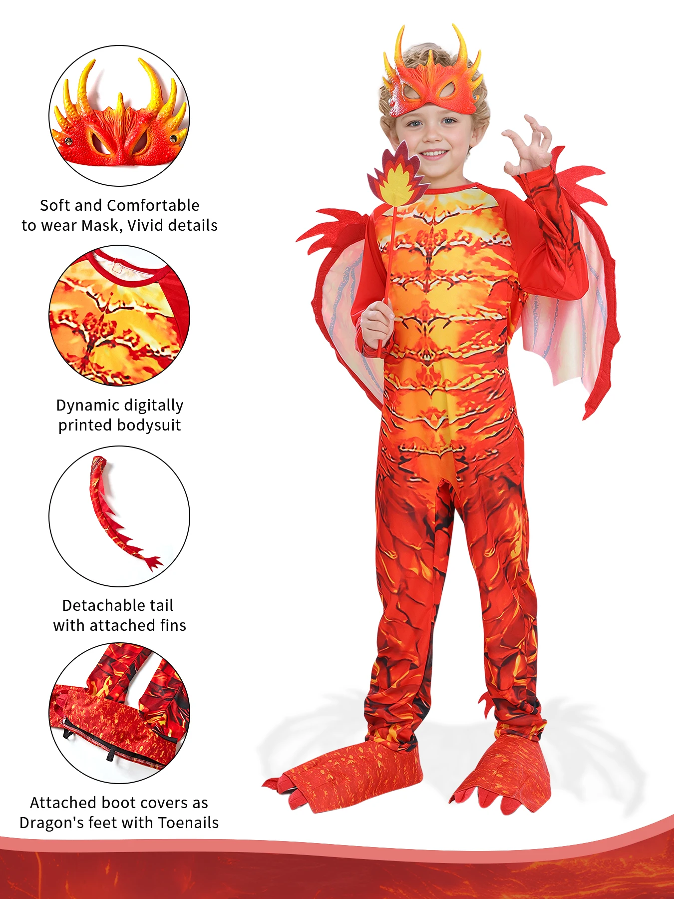 Child Fire Breathing Dragon Costume For Halloween, Book Week Day, Carnival Party Dress-up 5