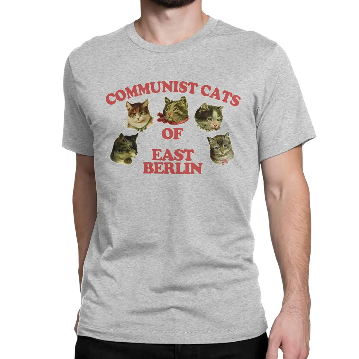 Camisetas de algodón con cuello redondo y manga corta con estampado de gatos comunistas de Berlín Oriental para hombres y mujeres.