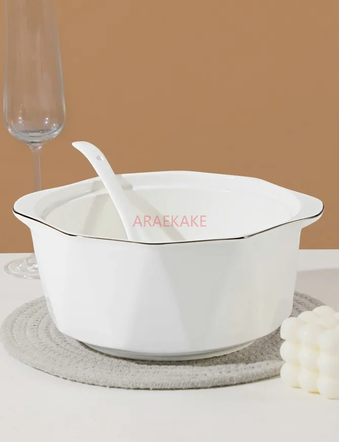 10.5-inch ceramic large pot, household thickened diamond soup pot with lid, soup spoon, Nordic creative double ear stew pot