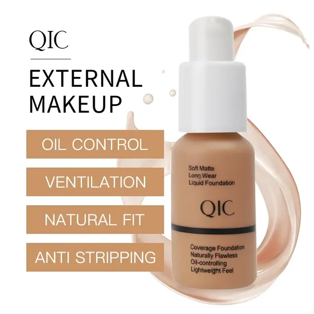 QIC Soft Matte Liquid Foundation Jewel Light Brightening Moisturizing Oil-Control Wheat Fit BB Cream Concealer Makeup