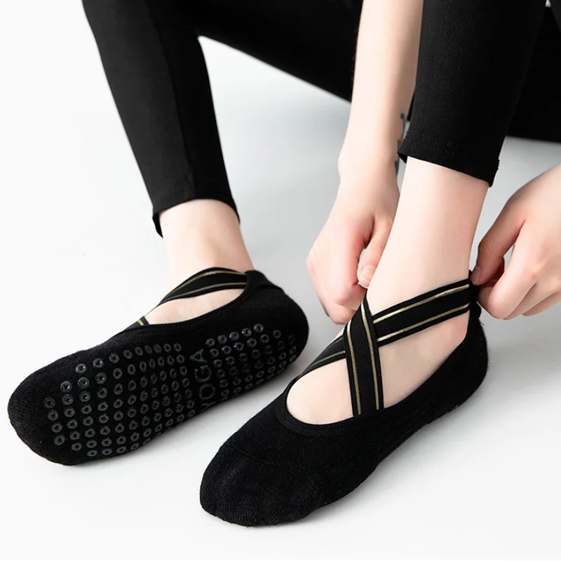 Non-slip Yoga Women Ankle Socks Summer Breathable Cross Back Cotton Underwear Dance Pilates Home Fitness Sports Floor Socks