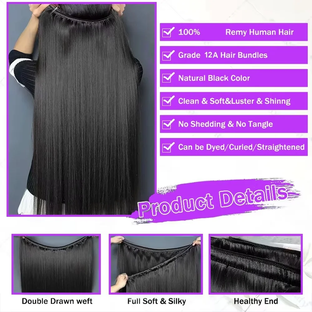 Straight Human Hair Bundles 1/3/4 PCS Natural Black Brazilian Hair Weave Bundles 14-30 Inch Human Hair ExtensionsNatural straight hair fringes specially designed for Designed specifically for black women 6