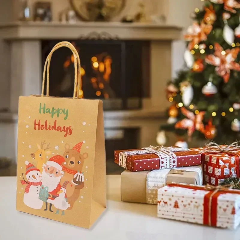 Gift Bags Christmas Gift Bags Christmas Candy Packaging 20/5pcs Christmas Kraft Paper Handbags