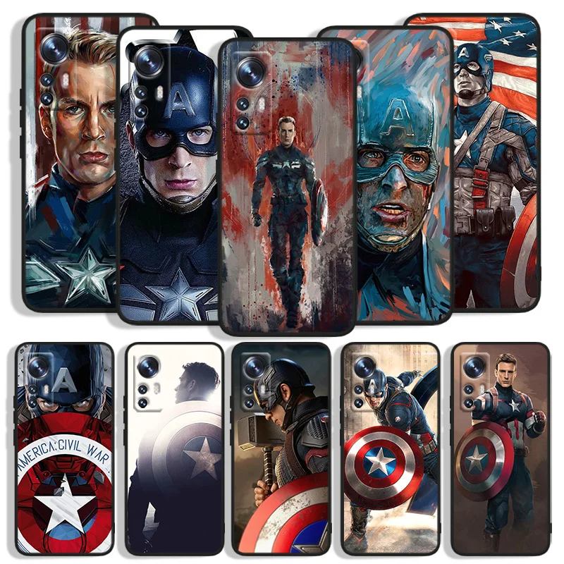 

Marvel Captain America Phone Case For Xiao Mi 12X 12 11T 11i 11 10T 10S 10 9T 9 SE Lite Pro Ultra Note 10 Black Cover