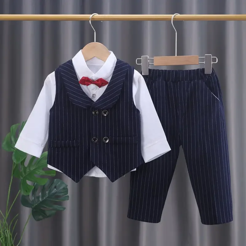 

Spring Children Gentleman Baby Boys Sweater Strips Vest Shirt Pants 3Pcs/Set Kids Infant Clothing Toddler Tracksuit 0-5 Years