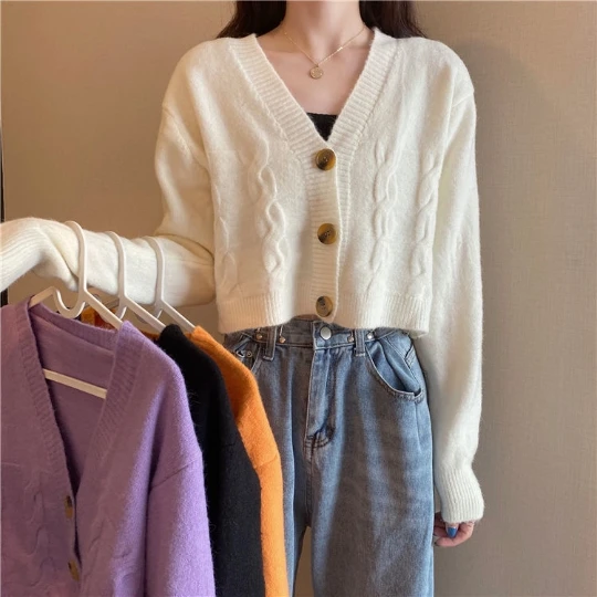 

New Korean Fall Cardigans Woman Lady Knit Sweaters V-Neck Long Sleeve Tops Knitwear Women's Sweater Cardigan Coat Cloth Suéter