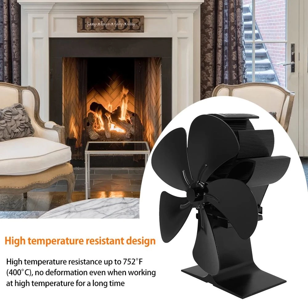 kop belangrijk verzameling 1 stuk houtkachel ventilator 5 blade open haard ventilator voor houtkachel,  warmte aangedreven ventilatorblad hout houtkachel open haard ventilator  zwart| | - AliExpress