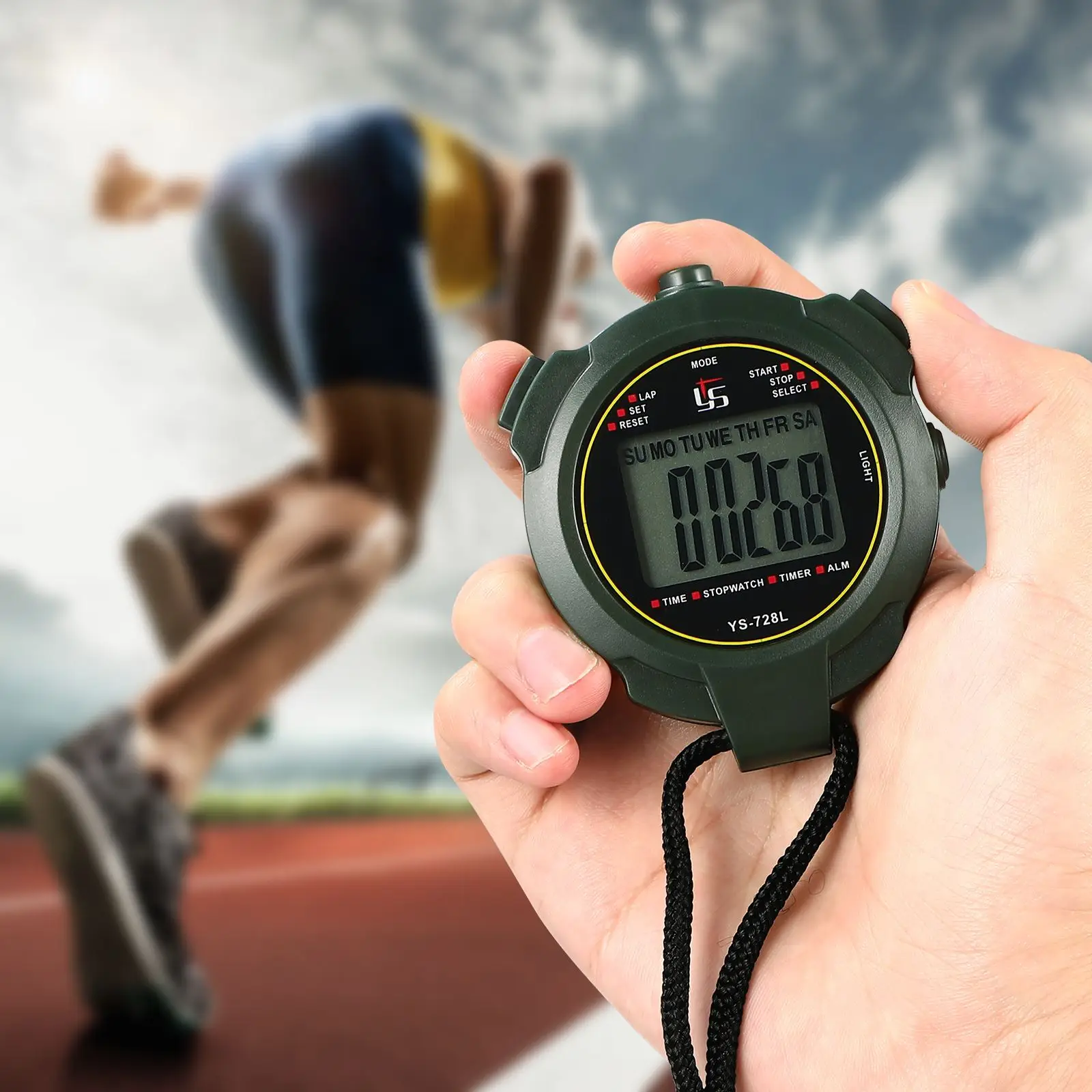 Professional Training Stopwatch Digital Handheld LCD Timer Sports Counter with Strap for Swimming Running Football Training