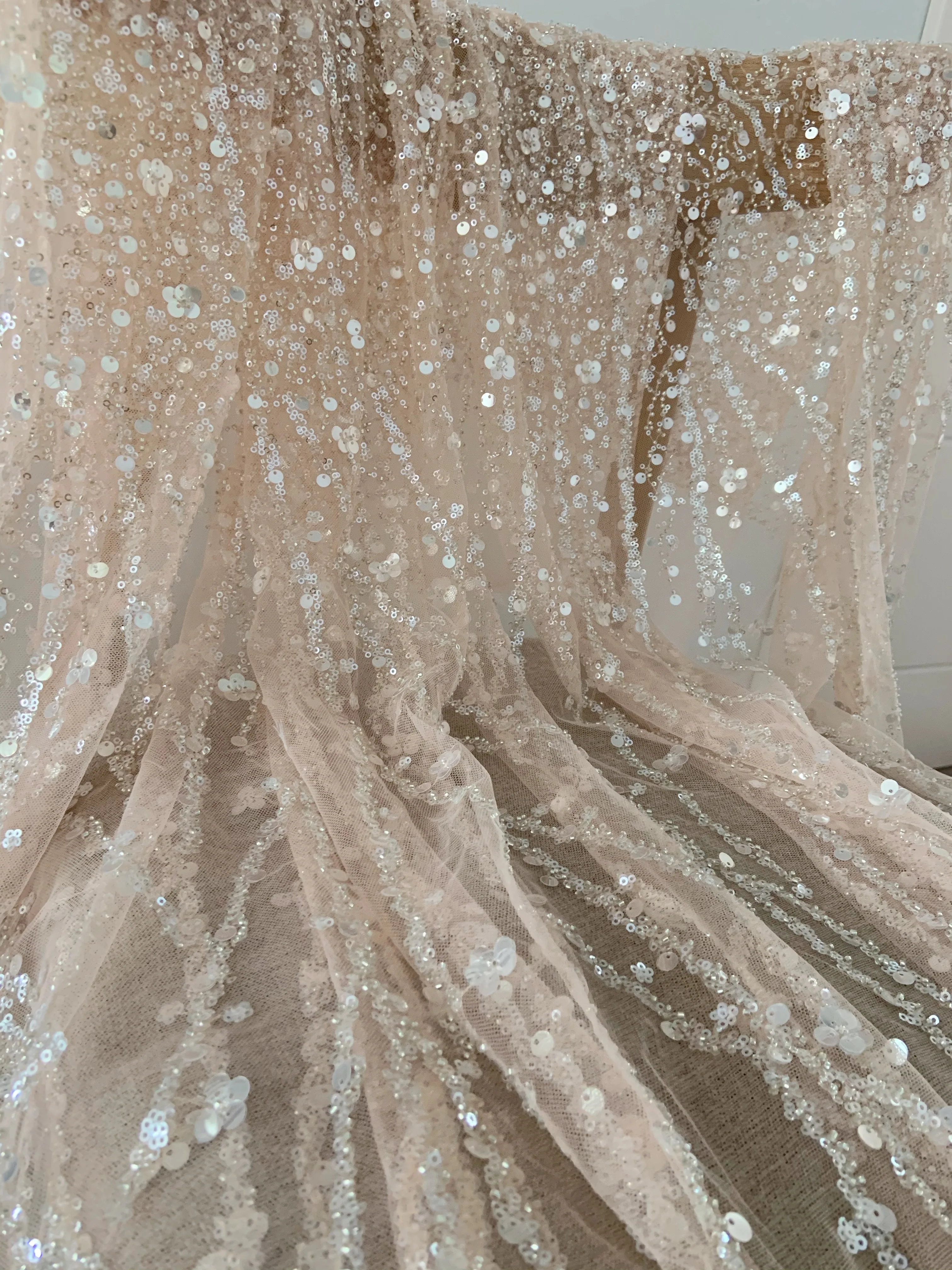 Bead Sequined Wedding Dress Skirt Hanfu Dance Clothing Lace Fabric