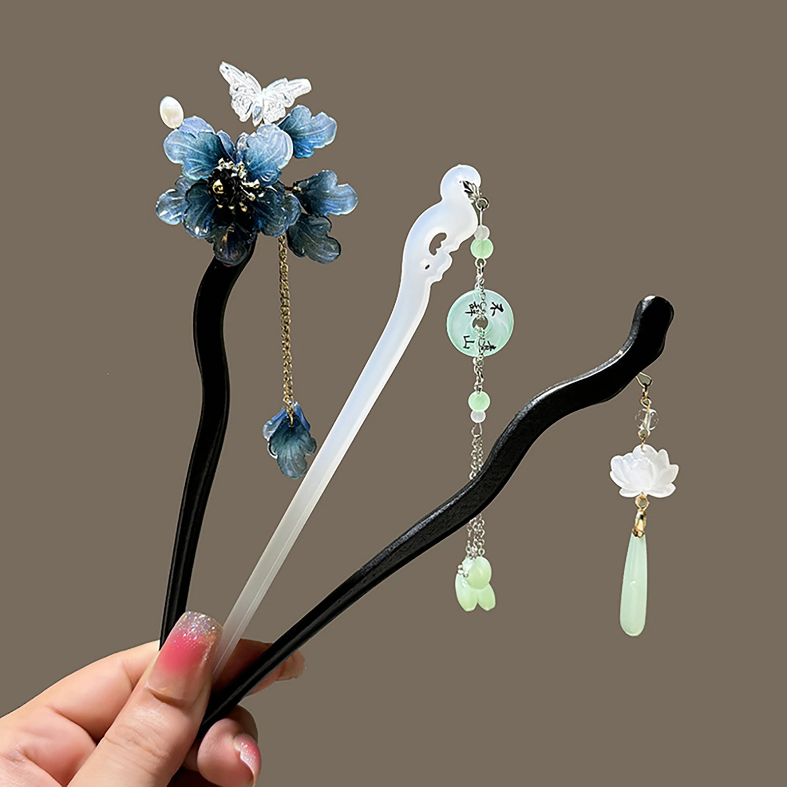 Retro Chinesischen Stil Haar Gabeln Holz/Acetat Haar Sticks Blume Haar Pins Anhänger Kopfschmuck Floral Haar Brötchen Maker schmuck – Detail 6