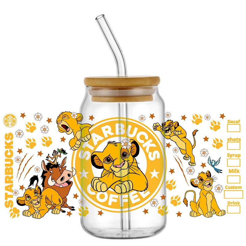 

Miniso Animated Characters The Lion King 16OZ UV DTF Cup Wraps Transfer Sticker For Glass Libbey Can Bottle Washable DIY Custom