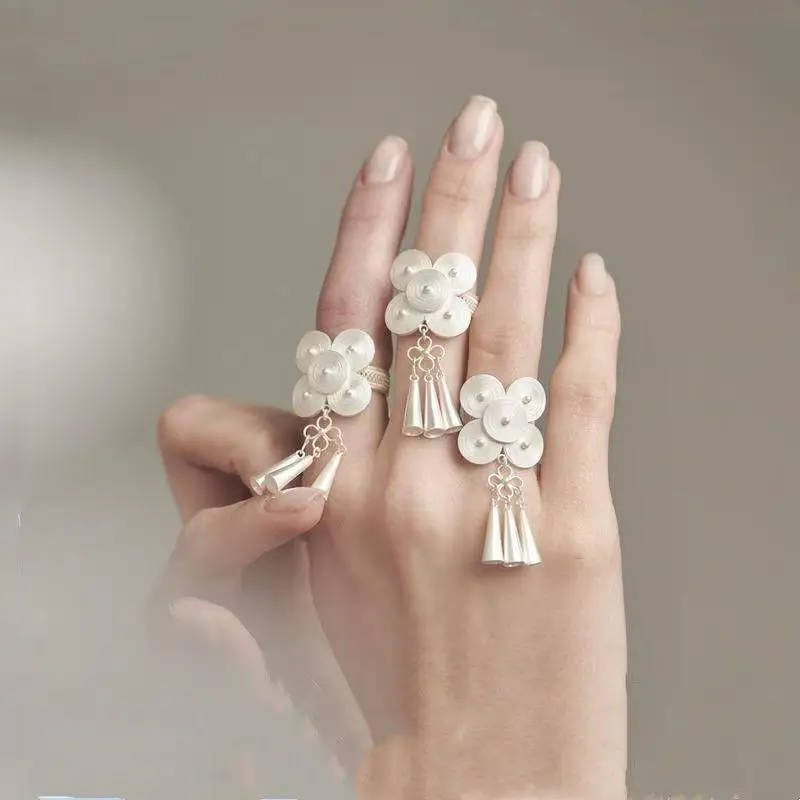 Lunastar Women  Adjustable  Rings Hmong Miao Nationality Ethnic Style Handmade Adjustable Jewelry Necklace Earrings Rings 2