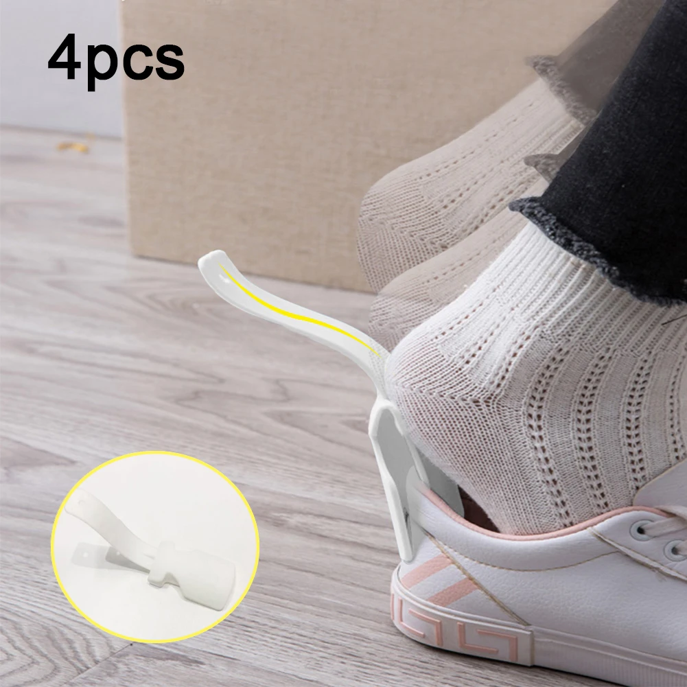 Handled Shoe Horn Lifting Helper 4Pcs Plastic Shoehorn Helper Lazy Shoe Lifter Easy on/Off Creative Household Gadget