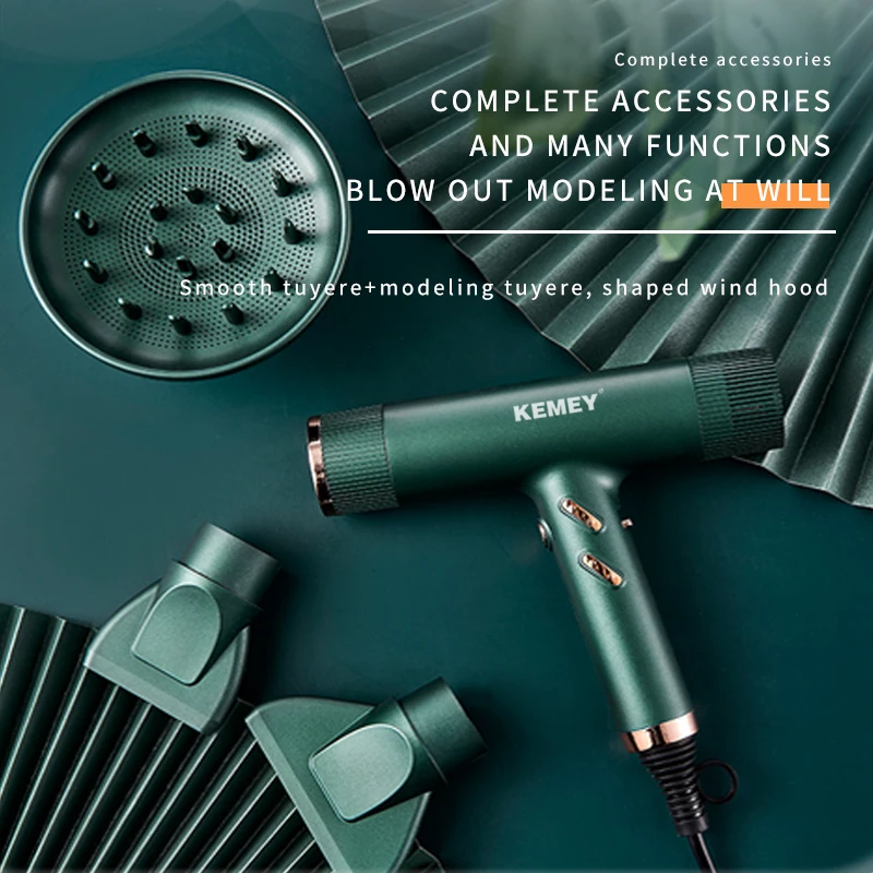 Kemei Professional Ionic Hair Dryer Powerful 1500W Fast Drying Low Noise Blow Dryer 2 Concentrator Nozzle 1 Diffuser Attachments 3