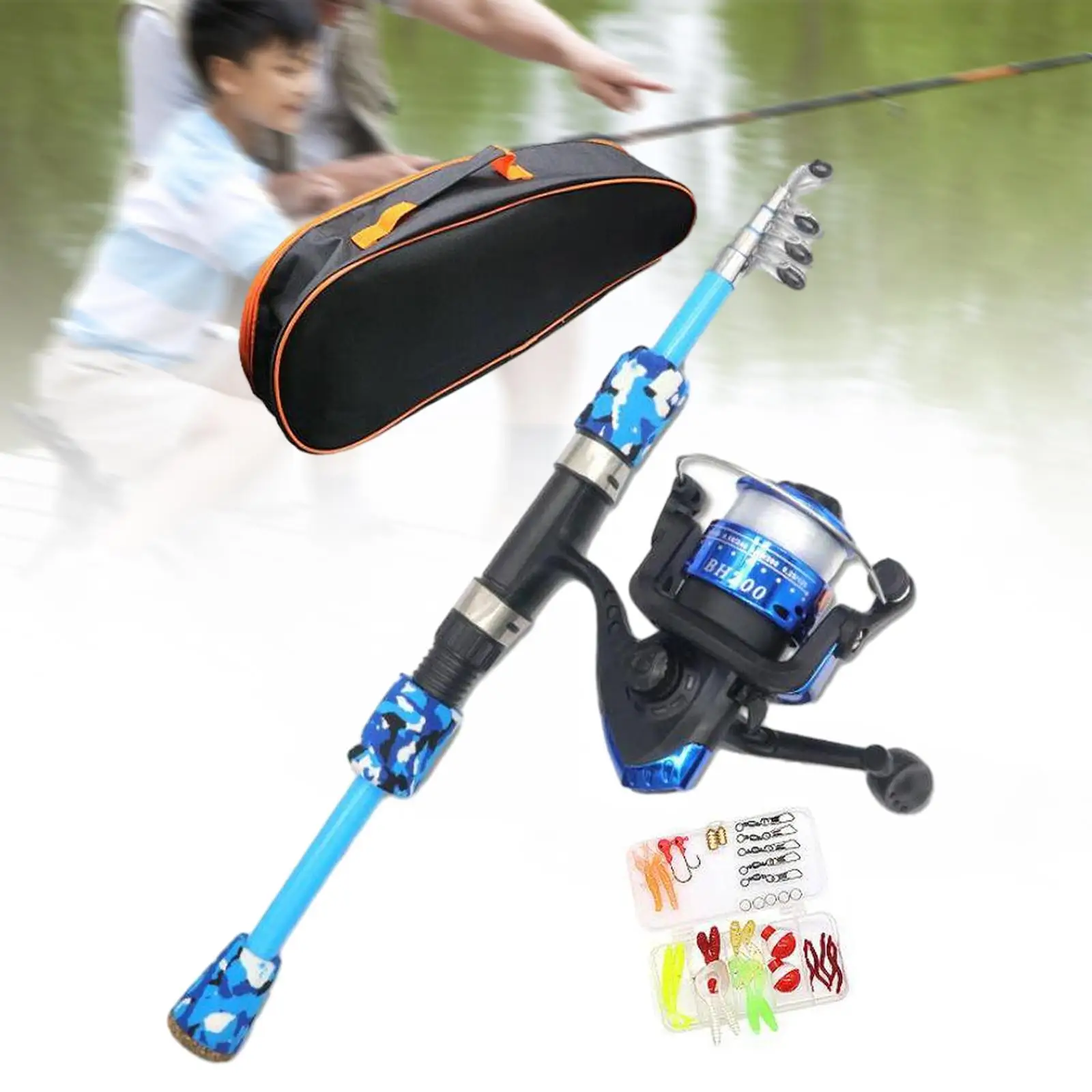 Kids Fishing Rod and Reel Combo with Carrier Bag Travel Kid Fishing Pole Set