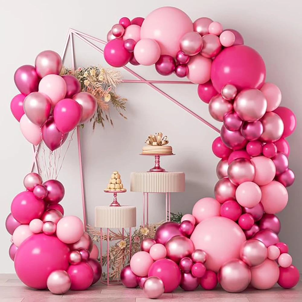 134pcs Pink Balloons Arch Kit Hot Red Rose Gold Balloon Garland Girl Princess Theme Birthday Party Baby Shower Decoration Globos