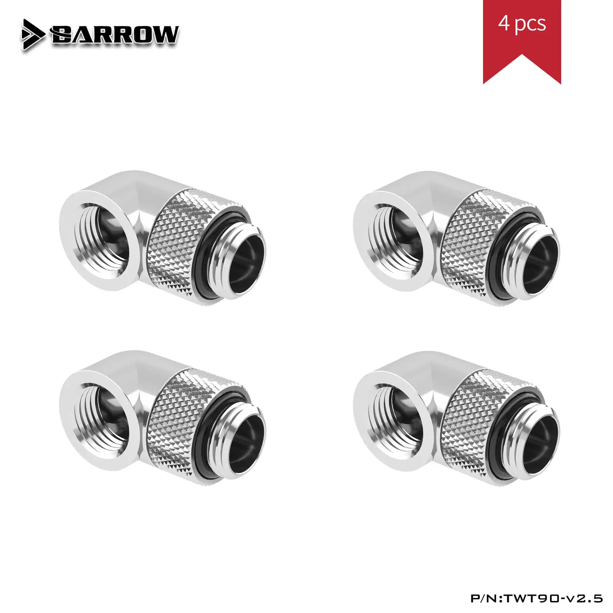 

BARROW TWT90-v2.5 4pcs G1/4 Water Cooling Adaptor Thread 90 Degree Rotary Fitting Adapter Rotating 90 degrees Gold Black Silver