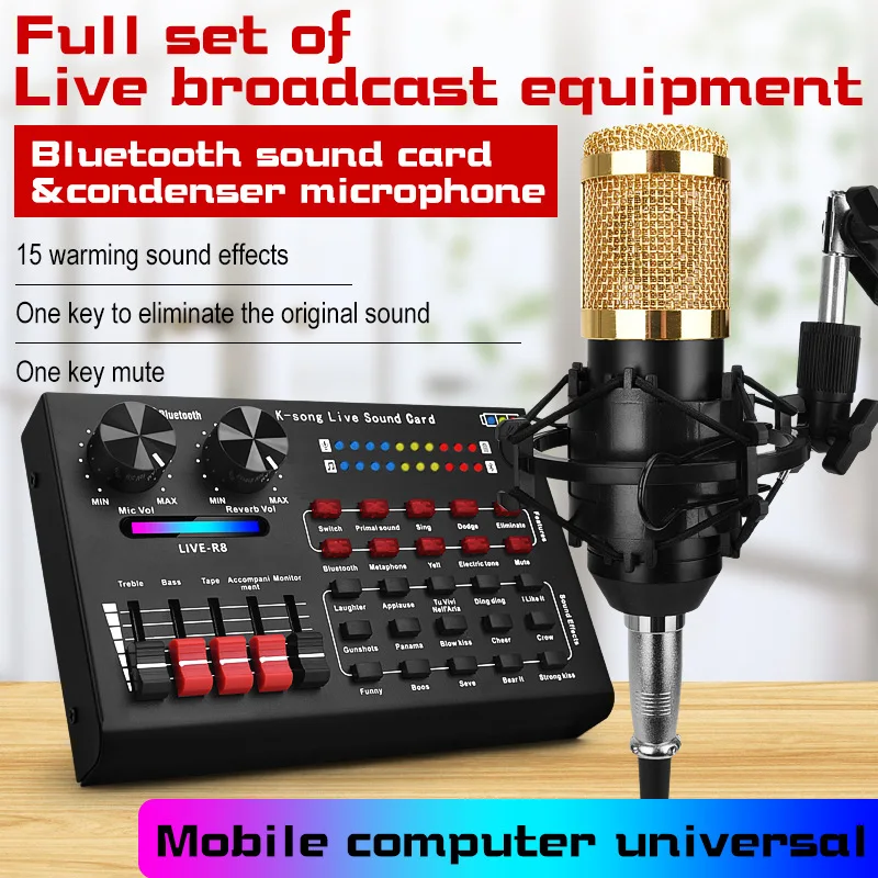 

R8 Live Sound Card Set Microphone Singing Mobile Phone Computer Equipment Karaoke Home System Studio Mic Karaoke Microphone