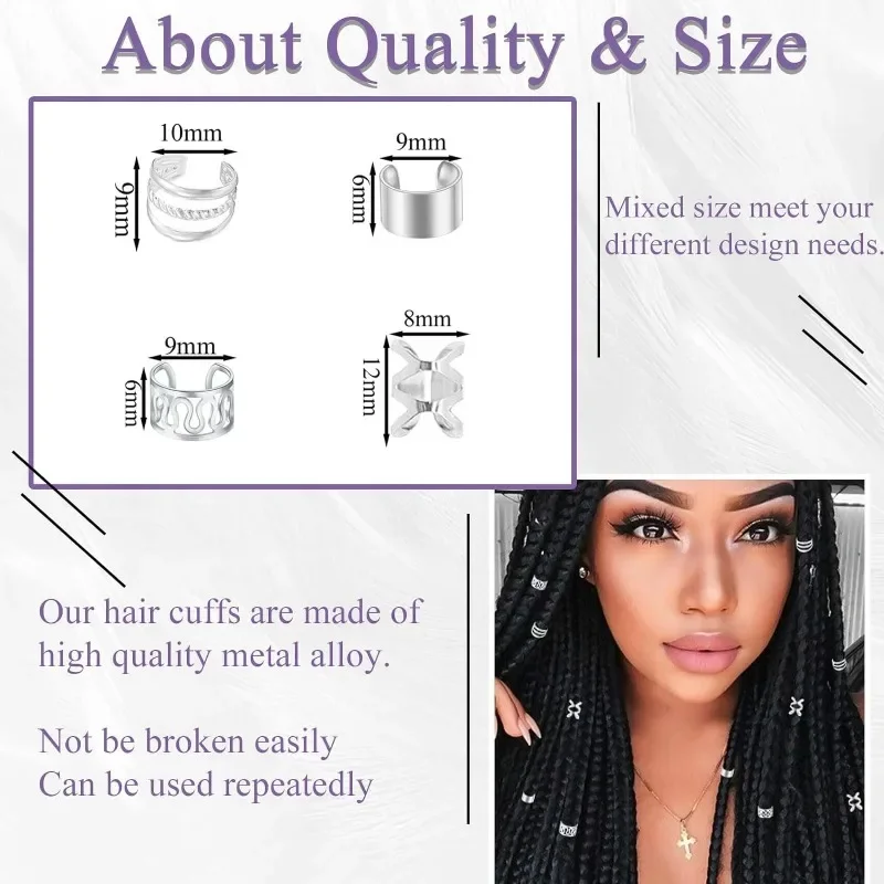 40pcs Alloy Hair Jewelry Hair Cuffs Braids Metal Dreadlock Beads Cuffs Rings Multi Style Spiral Braids Accessories Girls Jewelry Accessories Hair Accessory