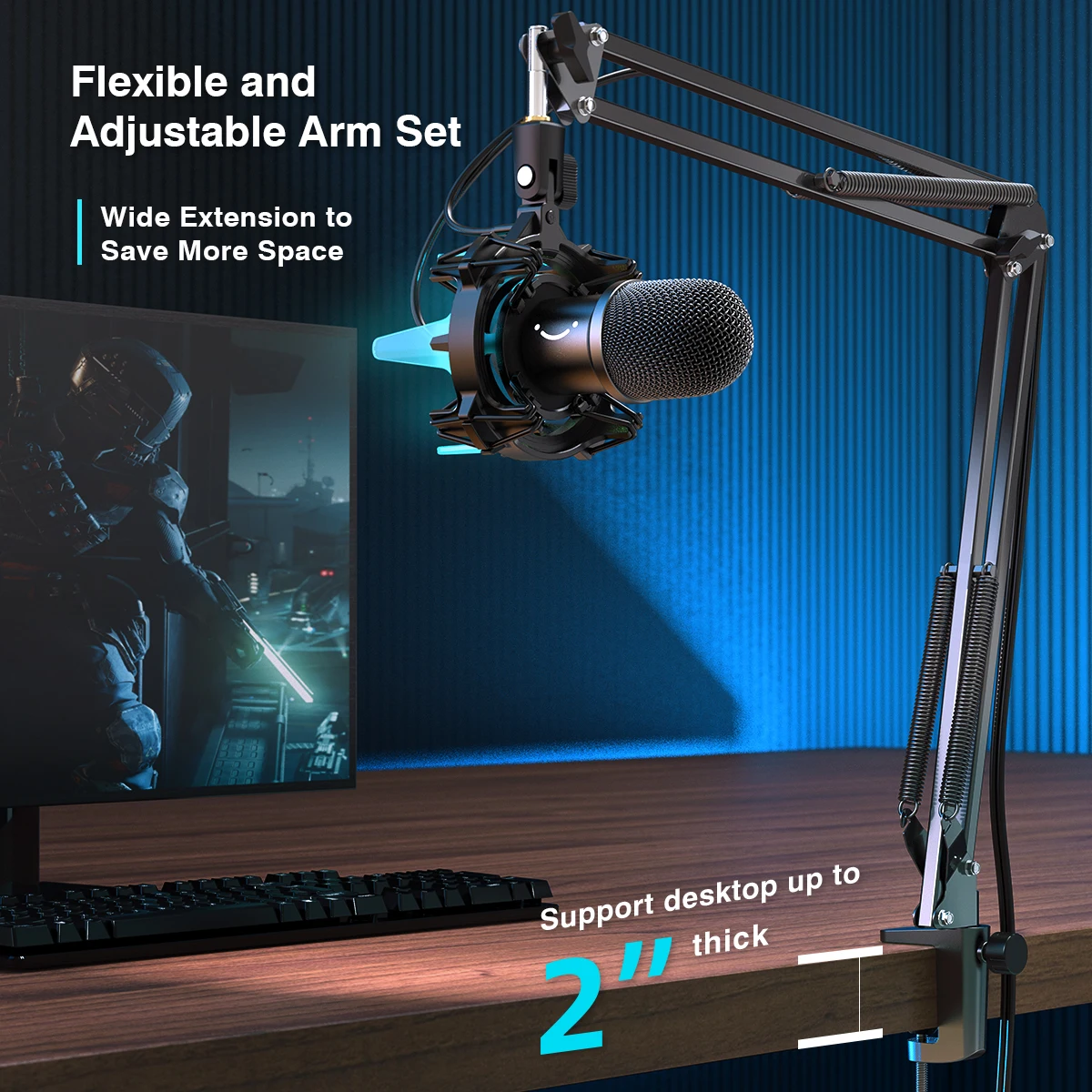 Beroli - Microphone USB FIFINE - PC de jeu avec bras - microphone