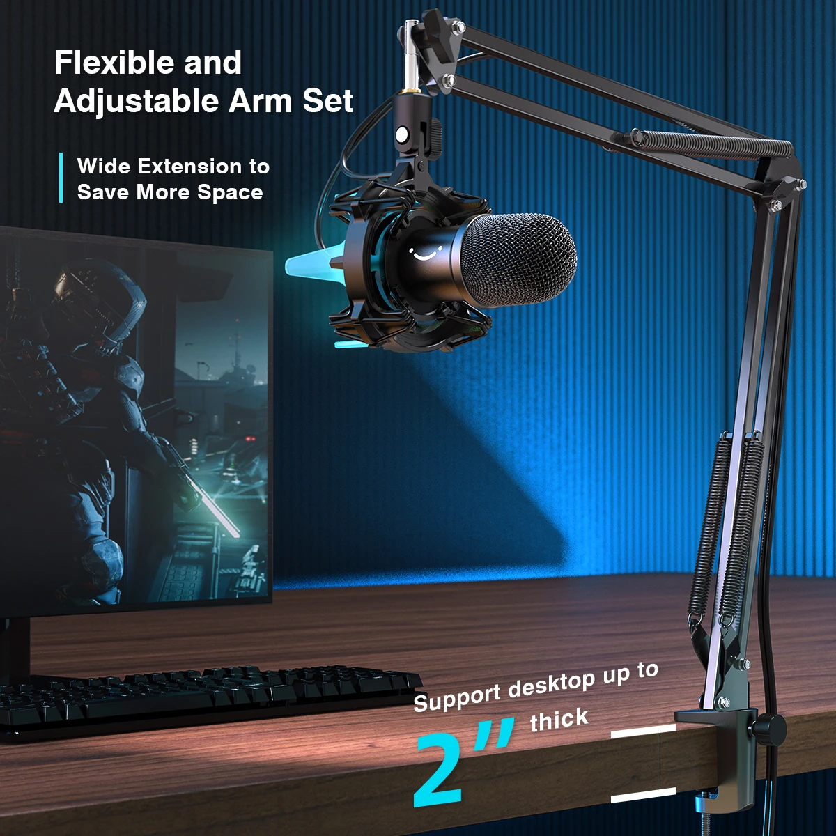Dinâmico com Braço Montagem de Choque Conjunto de Microfone Cardióide para o Jogo Stream para pc Fifine Microfone Boom Rgb Podcast Ps4 Ps5-k651 Usb Kit - Image 3