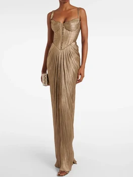 Casual Sleeveless Backless Lace-Up Party Dress Sexy V-neck Draped Slim Suspender Dress Women Elegant Hight Waist Prom Long Dress 1