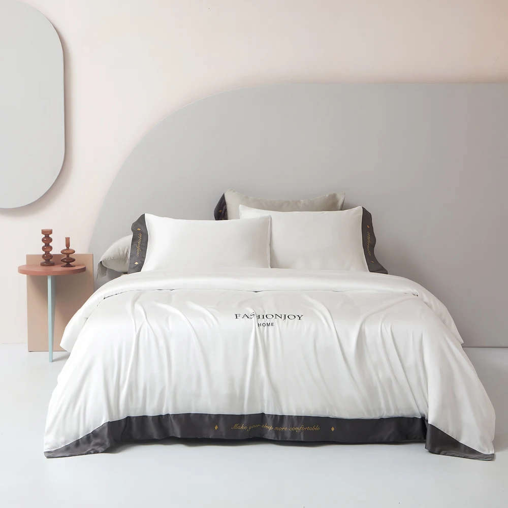

2023 four-piece bedding simple cotton double household bed sheet quilt cover embroidered twill comfortable bedding white color