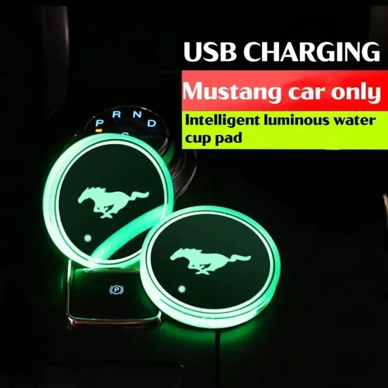 Per Mustang Gt Shelby Color Smart Led Water Cup Light Up Coaster Luminoso Car Cup Coaster Holder Car Led Atmosphere Light