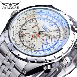 Elegant Automatic Mechanical Men's Watch with Hollow Dial and Luminous Chronograph Features (Steel White)