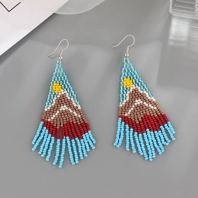Real Native American Beadwork Navajo Beaded Earrings -5-1/2 