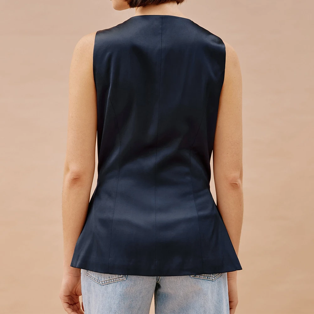 Sleeveless Jacket Vests for Women Casual Loose Long Satin V-neck Single Breasted Clothes Coats Jackets Women's Clothing