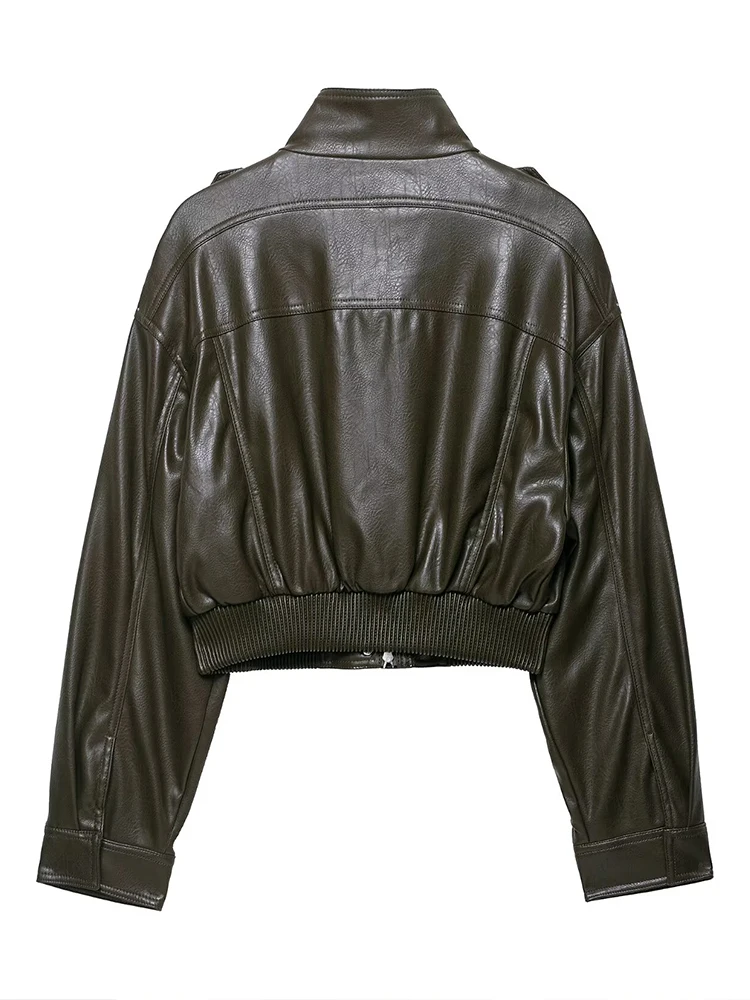Chic Fashion Faux Leather Jackets for Women Loose Zipper Long Sleeve Female Short Coats 2025 Autumn Lady Casual New Outerwear ﻿
