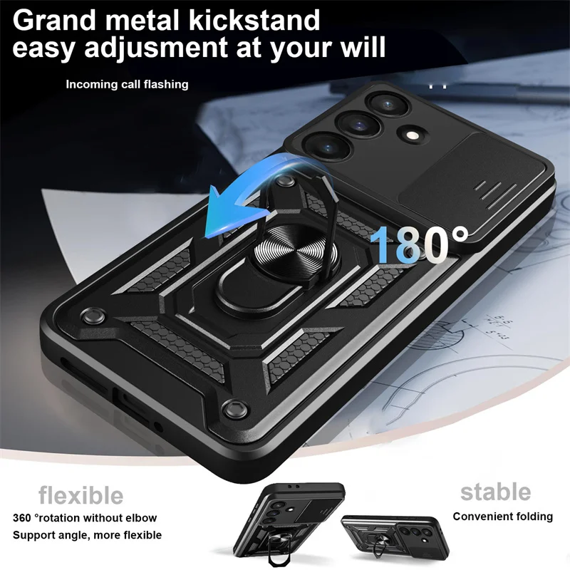 Slide Lens Protection Armor Case with Car Magnetic Bracket - Durable Protective Cover