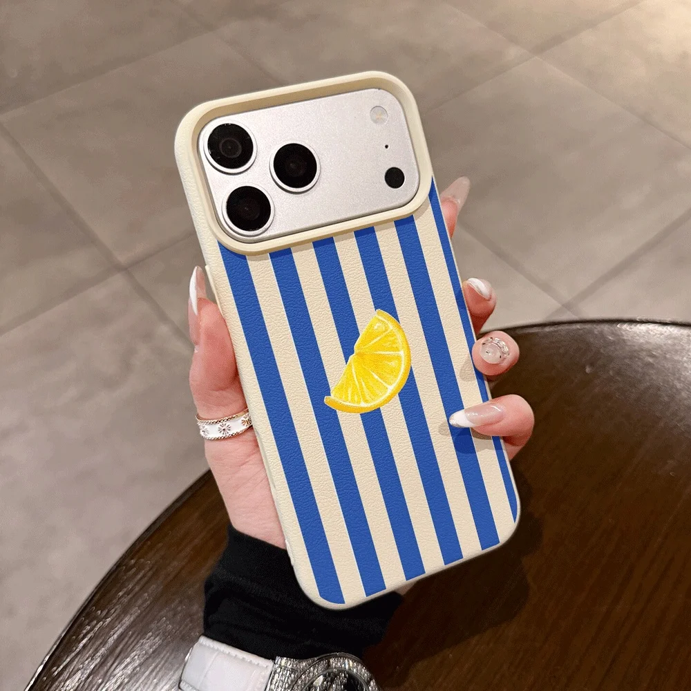 Blue Vertical Stripes Lemon Silicone Matte Phone Case