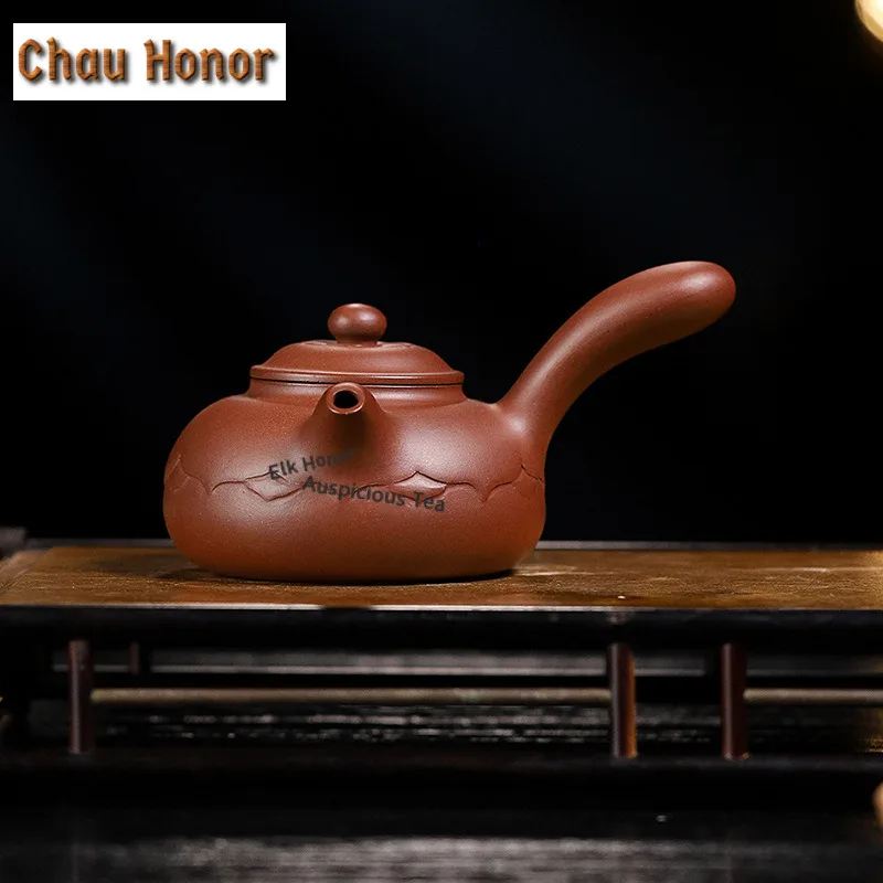 210ml Retro Yixing Purple Clay Teapots Handmade Tang Feather Pot Raw Ore Mud Kettle With Infuser Chinese Zisha Tea Set Cafes