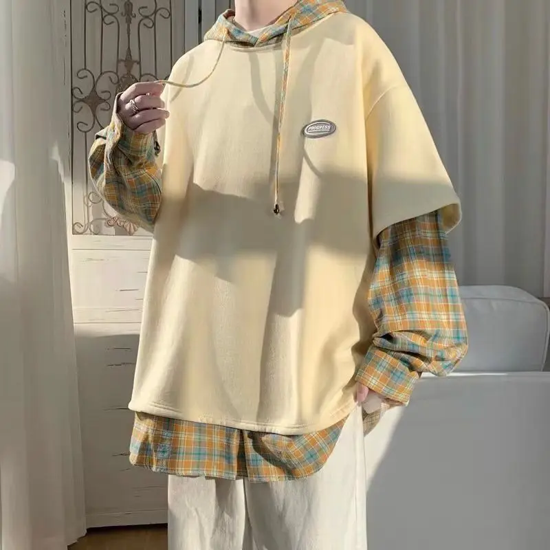 Men's Hoodie Fake Two-Piece Spring Autumn Oversize High Street Casual Cotton Polyester Youth Fashion Streetwear Couple's Swea... - 3