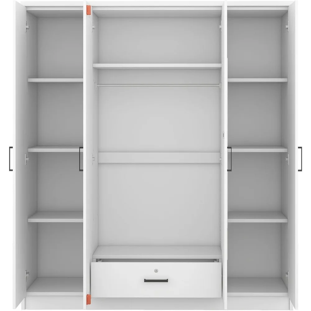 Modern four door wardrobe with drawers, vanity mirror and hanging basket, clothing storage cabinet, independent wardrobe 5