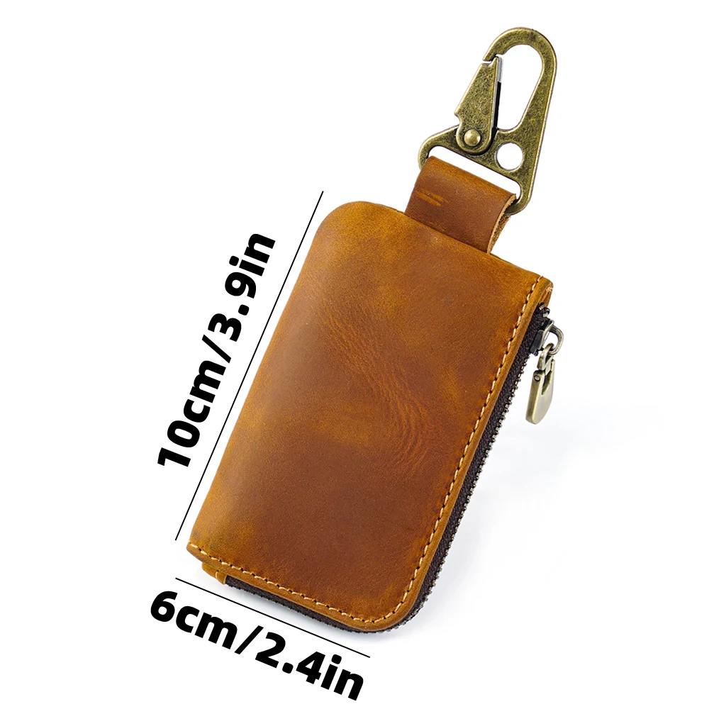 Versatile Leather Coin Purse with Keychain & Carabiner Hook
