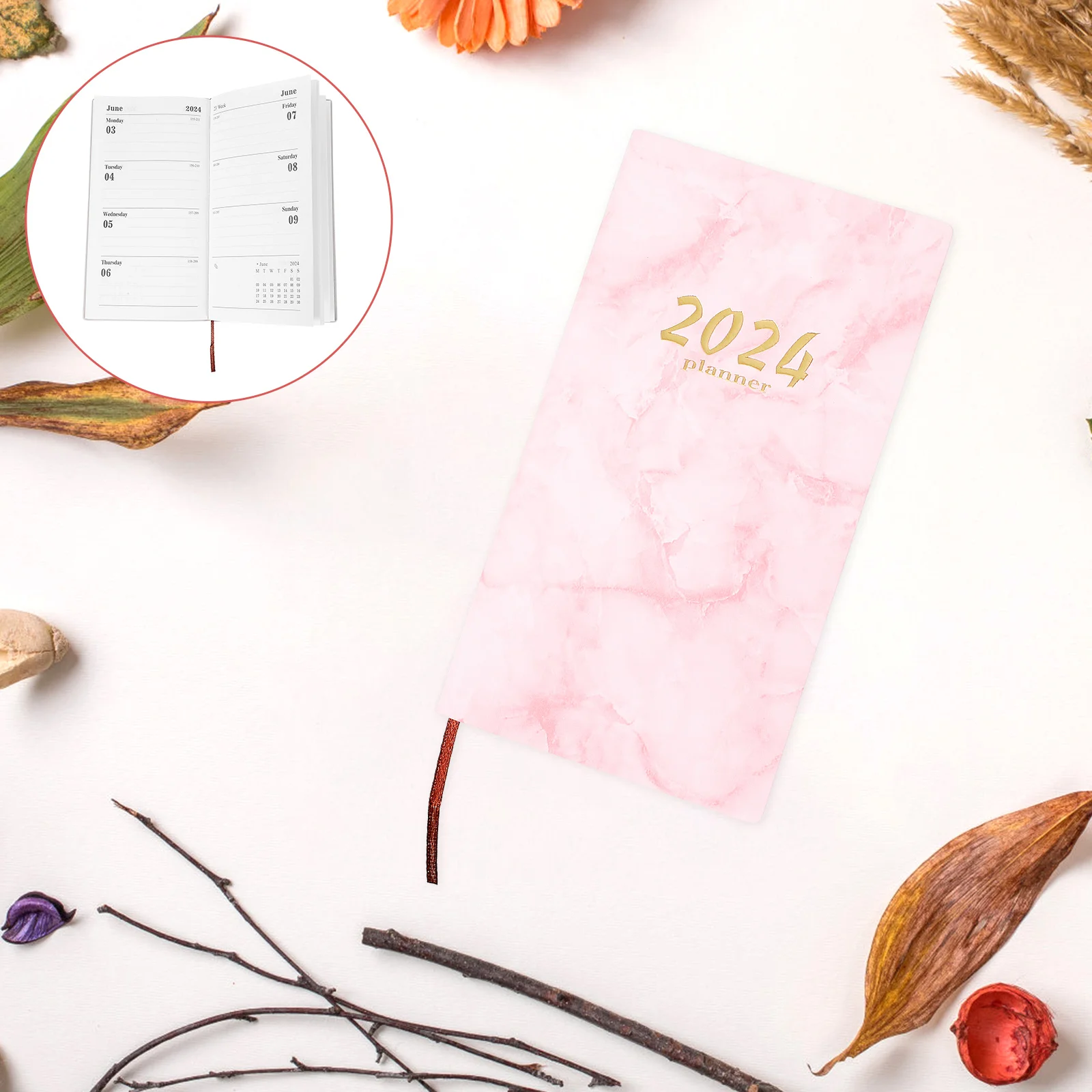 Pocket Weekly Planner 2024 English Calendar 365-Day Time Management Marble Diary ( ) (Gray) Calendars